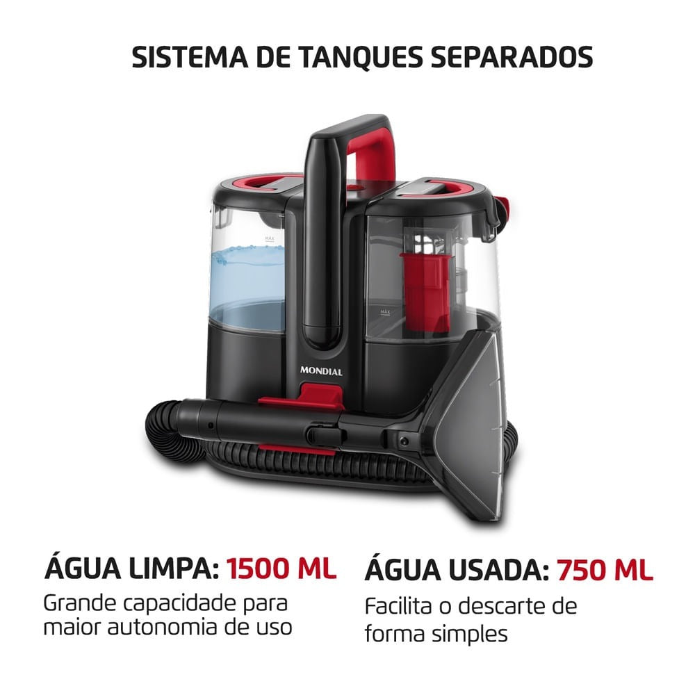 Extratora e Higienizadora Mondial Portátil EXP-01-R 1650W Extratora e Higienizadora Mondial Portátil EXP-01-R 1650W